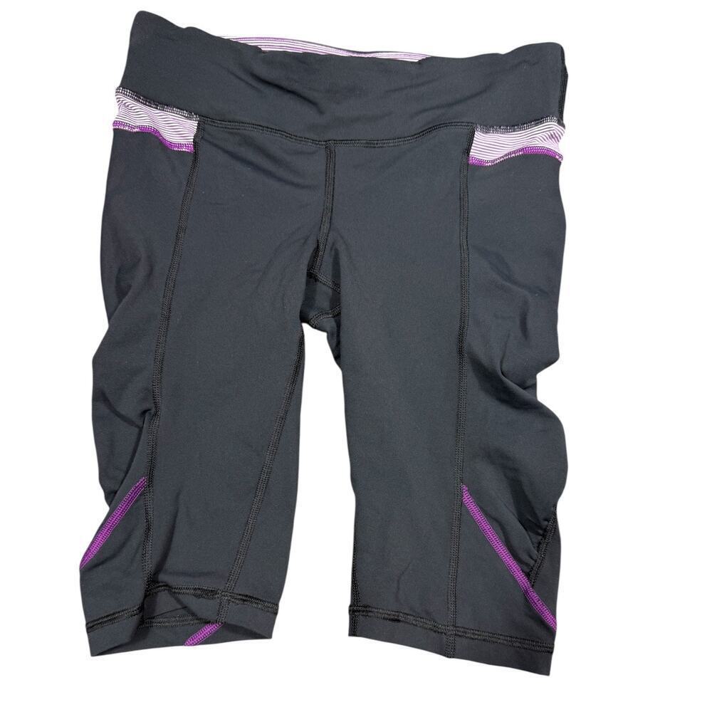 Lululemon Sculpt Biker Shorts Black Purple Stripe Waistband Size 4
